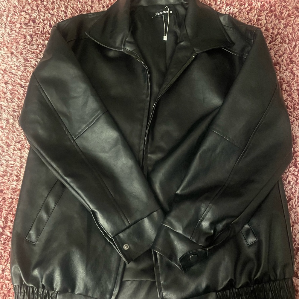 Black Oversized Faux Leather Jacket